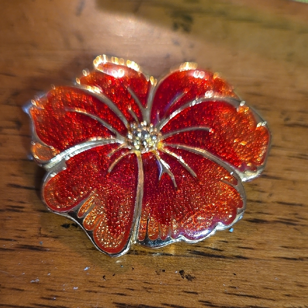 Vibrant Red Flower Brooch